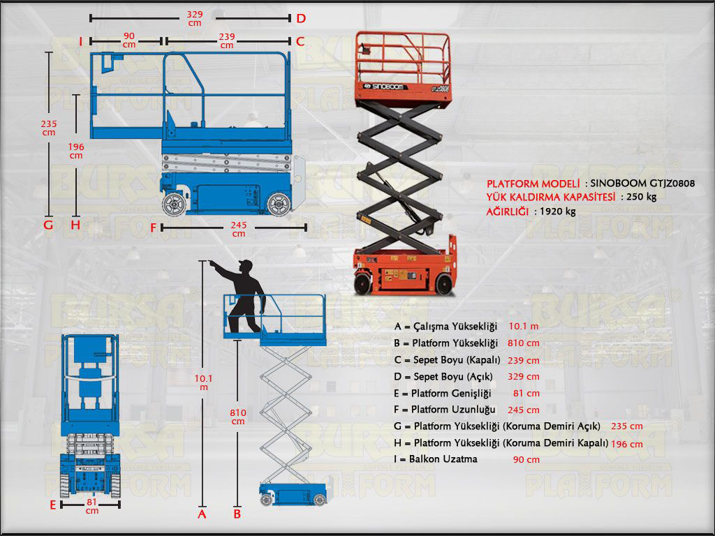 Akülü Makaslı Manlift Platform 10 Metrelik
